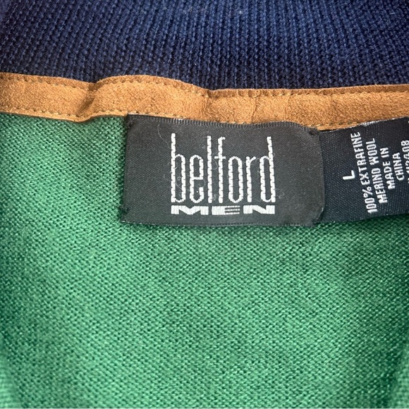 Belford Men 100% Extrafine Merino Wool. Size L Green Quarter zip St Patrick’s - Picture 4 of 10